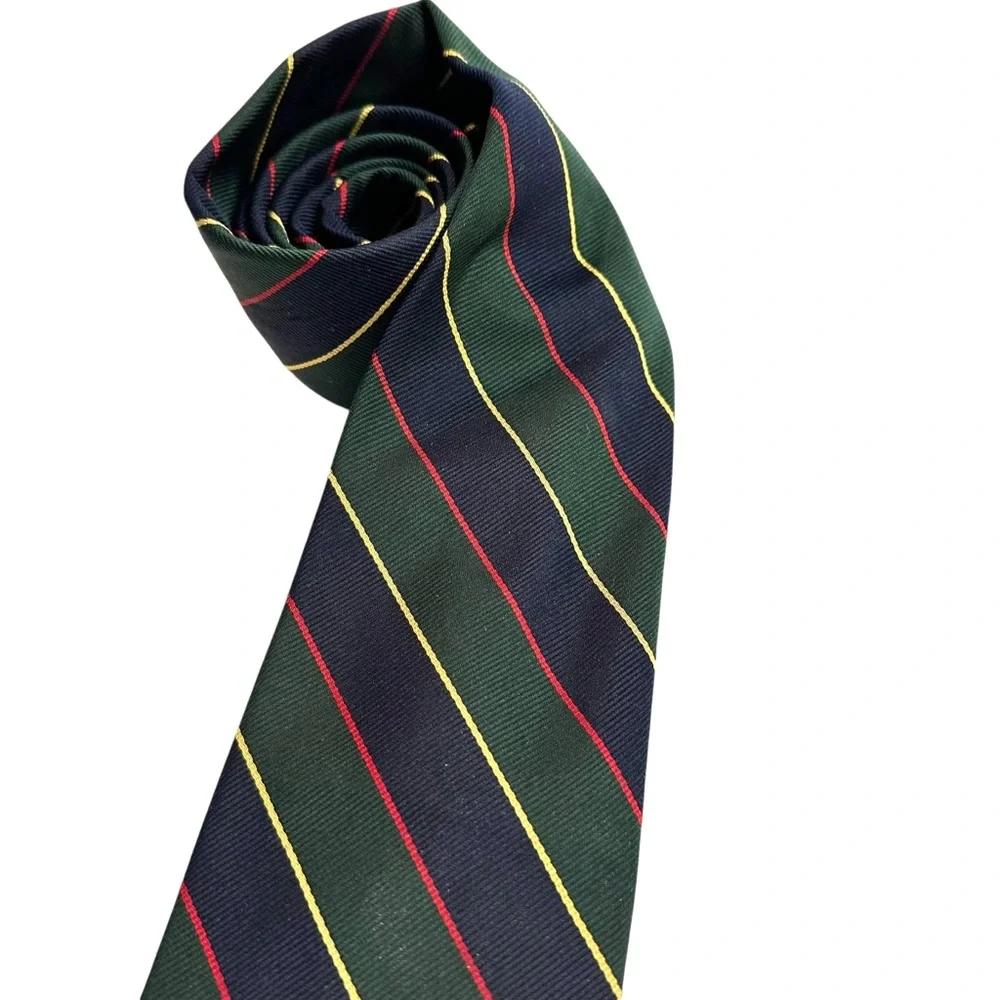 Vintage Robert Talbott Silk Tie Dark Green Blue Diagonal Stripe Fall Festive 56”